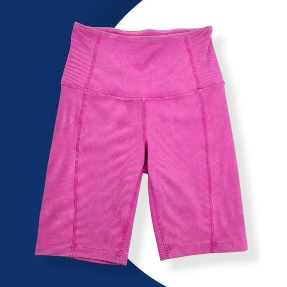 Zella Pink Ribbed Biker Yoga Gym Shorts XS High Waist Stretchy w/ Back Pocket - Picture 3 of 14